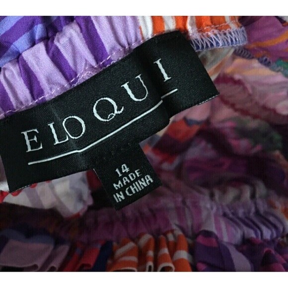 Eloqui Size 14 Shift Dress Smocked Bodice Empire Gathered Color Block Midi Large - Picture 8 of 9